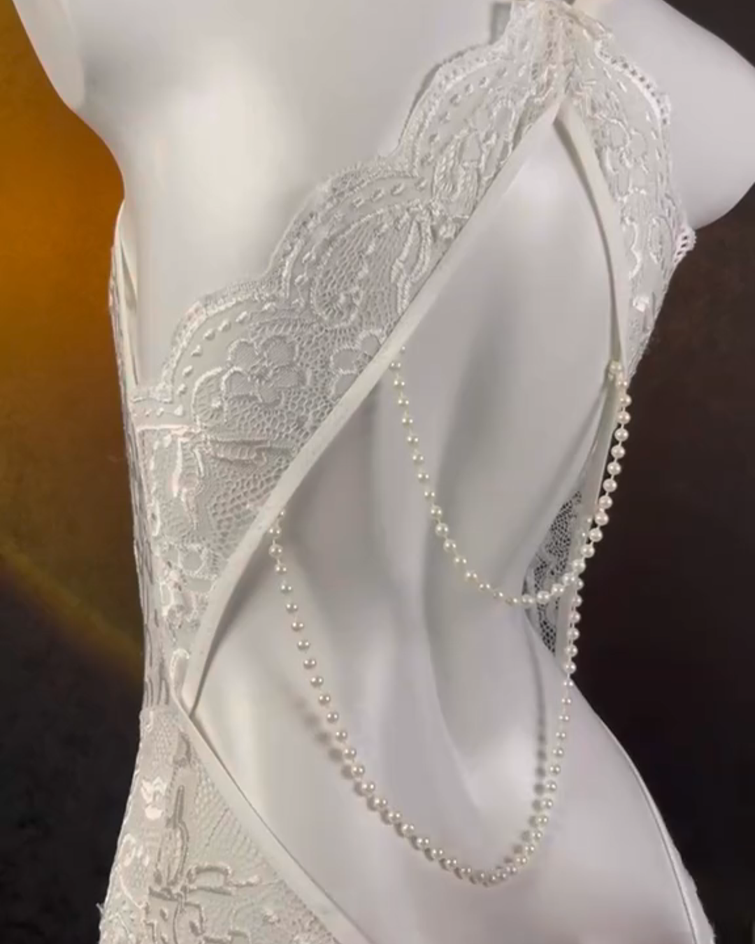 Sexy Lace Open Crotch Tights Pearl Backless Pajamas With Heart Decoration Leg Socks