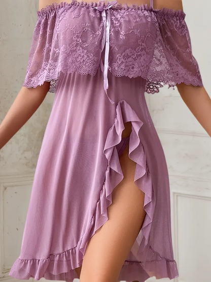 Sexy Lace Babydoll Nightgown Set with Panty – High Split Sleepwear