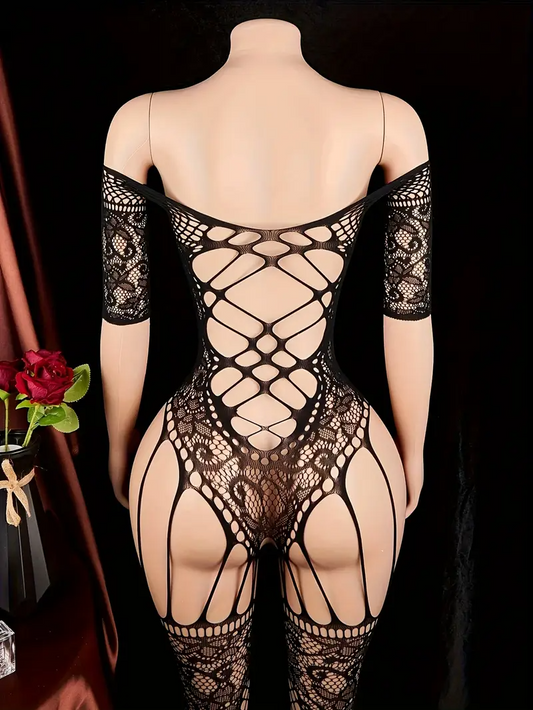 Sexy Lingerie & Pajama Jumpsuit with Fishnet Socks
