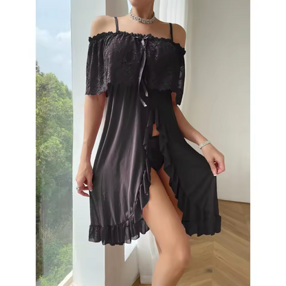 Sexy Lace Babydoll Nightgown Set with Panty – High Split Sleepwear